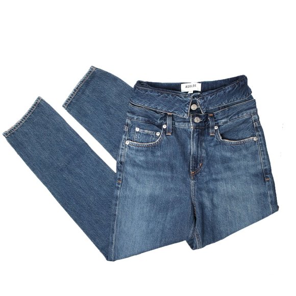 AGOLDE Vanna Corset Straight Leg Jeans High Waist Cotton Denim Button Fly Blue - Picture 2 of 12